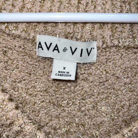 Ava & Viv Khaki and Sparkly Gold Tinsel V-Neck Very Soft Sweater Size X/14W - Picture 3 of 12